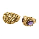 Collection of Two Amethyst, 14k Yellow Gold Rings. Including a two oval-cut amethyst, 14k yellow