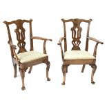 Pair of Provincial Chippendale Dining Armchairs