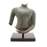 A Thai Bronze Torso of Buddha Shown with his left hand held in front with the palm facing upward,