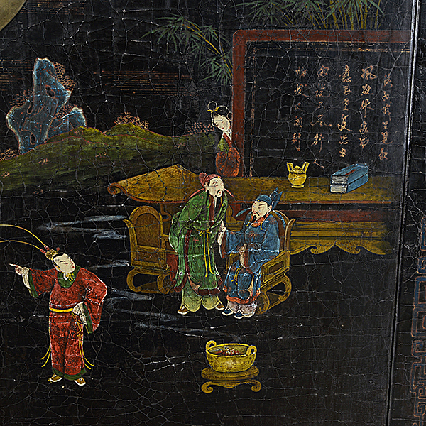 A Polychrome Painted Two Door Cabinet The two sets of doors painted with figural landscapes - Image 2 of 4