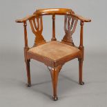 George III Mahogany Corner Chair with Pierced Splats and Block Legs