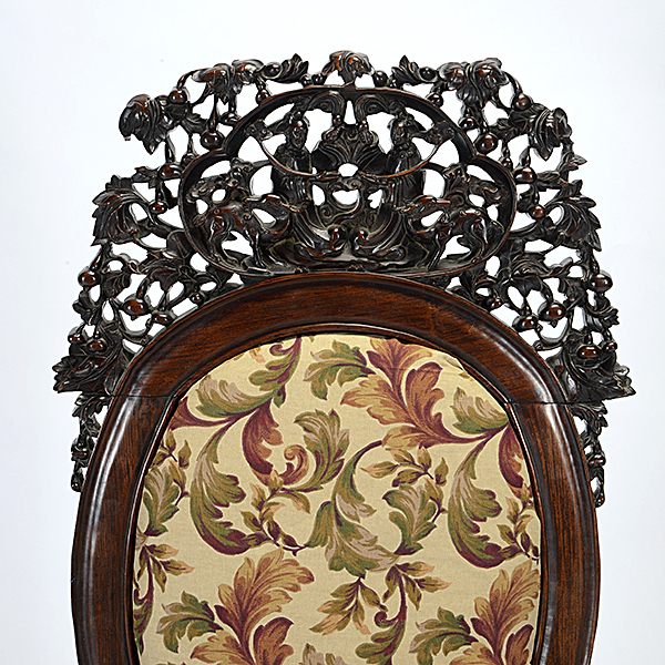A Chinese Export Rosewood Side Chair Heavily carved in openwork with a pair of figures and deer - Image 3 of 5