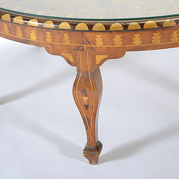 Moroccan Inlaid Low Circular Coffee Table, with glass top - Image 2 of 4