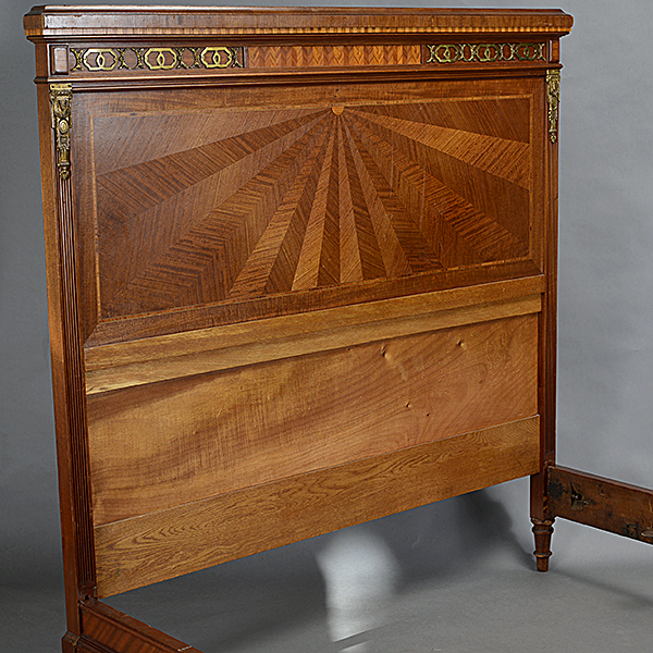 Louis XVI Style Gilt Bronze Mounted Parquetry and Mahogany Bed, - Image 3 of 4