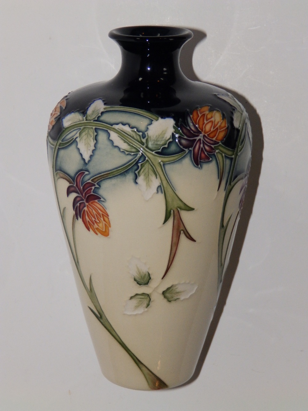 A boxed Moorcroft Meadow Charm pattern vase by Nicola Slaney – 2003 , 6” - small hairline crack to