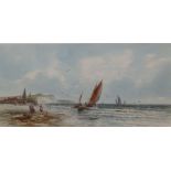 Robert Anderson – watercolour – Coastal scene with fishing boats, 10” x 20”, together with a