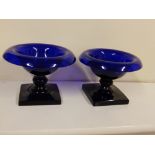 Two similar 19thC  Bristol Blue glass pedestal bowls