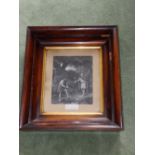 A 19thC black & white print – 'Timon & Flavius', 9.5” x 8” in heavy rosewood frame, 19.5” x 17.5”