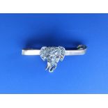 A small Victorian elephant head bar brooch set with rose cut diamonds