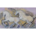 Heather Jansch – watercolour -  Horses, signed & dated 2000, 15” x 25”