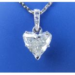 A heart shaped diamond weighing approximately 2 carats, claw set in white metal pendant