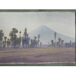 T. H. Watanabe – five unframed watercolours depicting landscapes, including Mount Fuji, lakes and