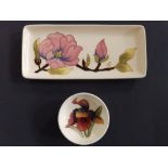 A white ground Moorcroft Magnolia pattern white ground rectangular tray – 1991, 8” and a small