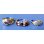 Two diamond set 18ct rings and one other (3)