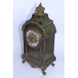 A 19thC French green boulle marquetry mantel clock, the eight day movement striking on a bell – 'A&