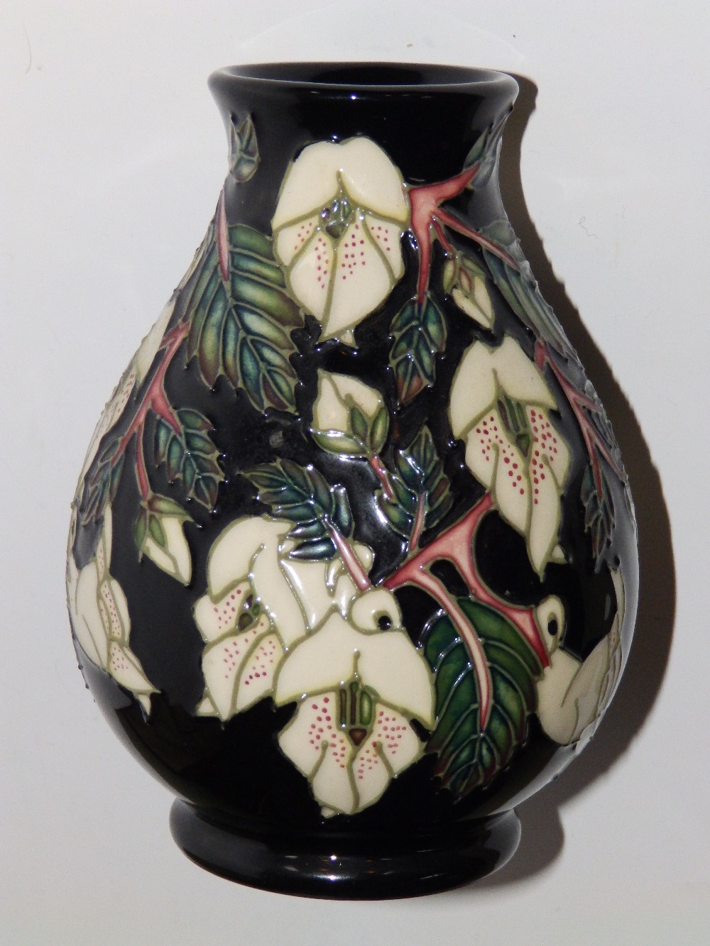 A boxed Moorcroft Mountain Gold Charm pattern vase by Sian Leaper – 2003, 5.25”