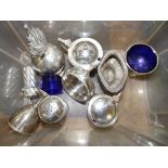 Six various silver condiment pieces and three other items (9)