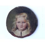 Margery Curwen – oil on circular canvas board – Head & shoulders portrait of a young girl with