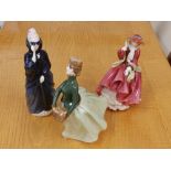 Three Royal Doulton figurines – Grace HN2318, Top O' The Hill HN1834 & Masque HN2554