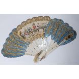 A 19thC French fan with lace effect and colour printed decoration