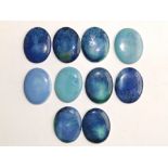 10 oval blue Ruskin cabochon plaques, 1.5”