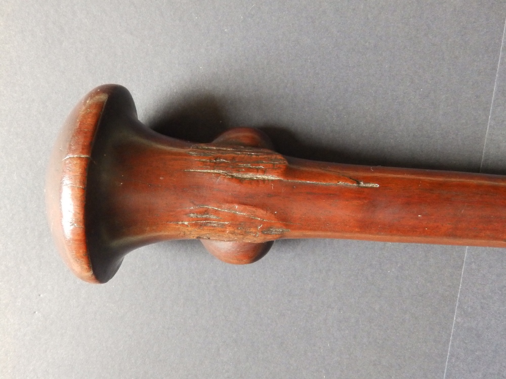 An antique South Seas Vanuatu wooden club, having mushroom finial above two nodule projections , - Image 2 of 4