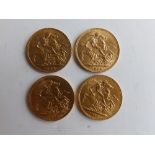 Four gold sovereigns – 1910, 1912 & 2x1915