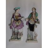 A matched pair of 19thC German porcelain figures – Gardener & Companion in 18thC costume, 12”