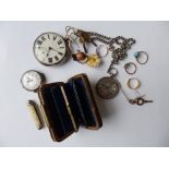 An early 20thC silver wrist watch with luminous hands – a/f, two pocket watches, a purse and small