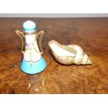 A Royal Worcester miniature shell, 3.2” across together with a miniature Minton covered vase –