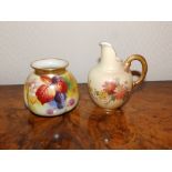 A Royal Worcester vase painted raspberries by Blake, 2.9” together with a small jug (2)