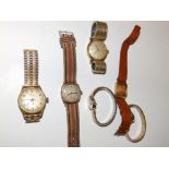 Two gold wrist watches and three others (5)
