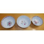 Three 19thC Chinese famille rose porcelain bowls – cracked