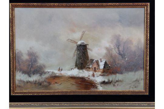 Jan van Hessell – pair of oils on board – Dutch winter scenes (2) - Image 2 of 2