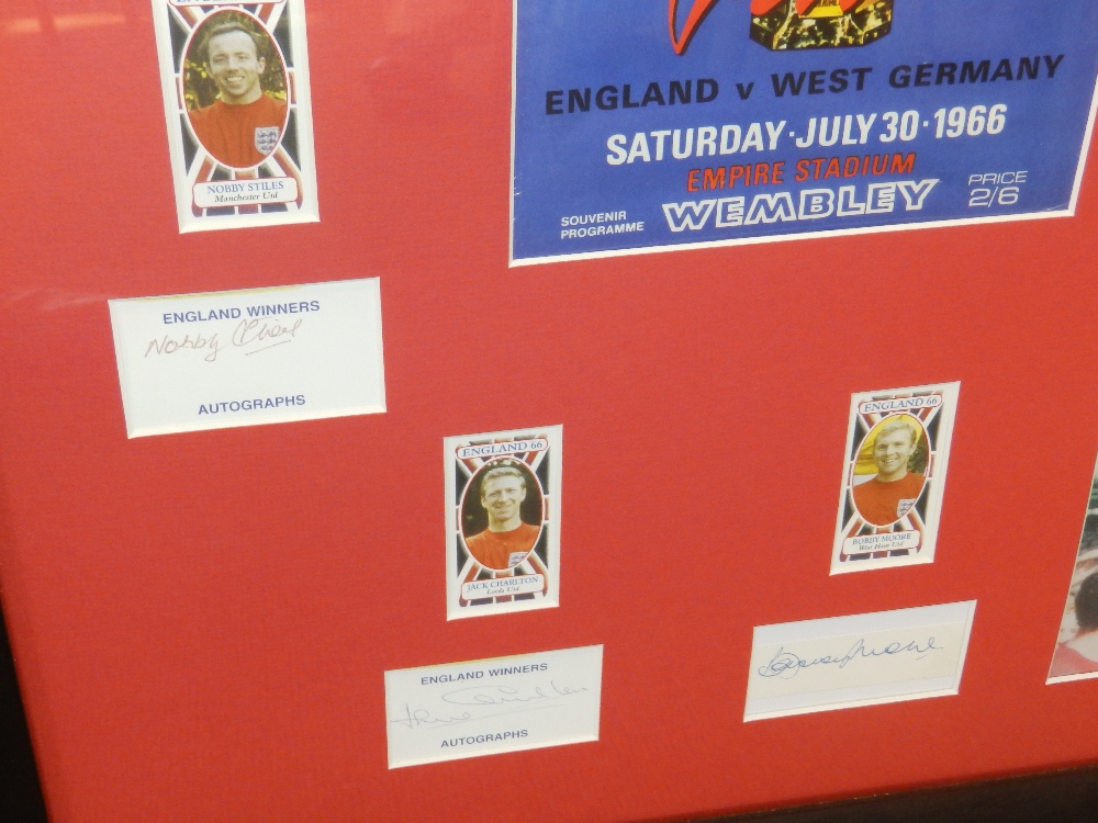 A framed montage of 1966 World Cup souvenirs, featuring (individual) signatures of the full 22 man - Image 3 of 7