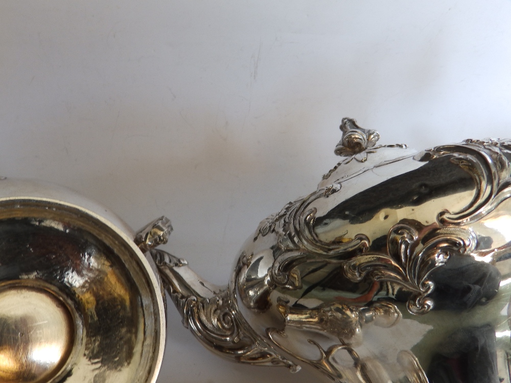 An early Victorian four piece silver tea & coffee service, of circular plan the sides of double ogee - Image 5 of 5