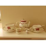 Two pink lustre teacups & saucers and three other pieces – a/f (7)