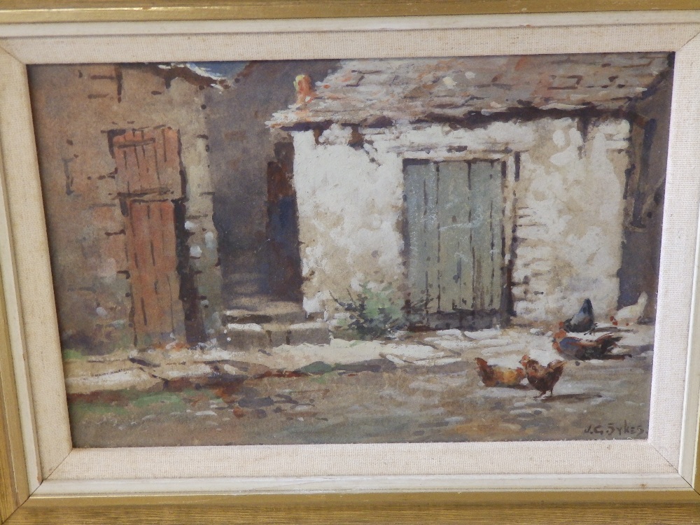 J. Sykes – watercolour – Farmyard with poultry