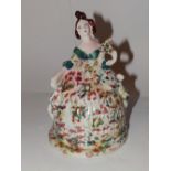 A Victorian crinoline lady figural jar
