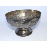 A continental .800 metal pedestal bowl, embossed with heraldic devices including the Lion of St.