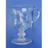 A Victorian engraved glass christening cup, the bell bowl wheel engraved with leaves and inscribed '