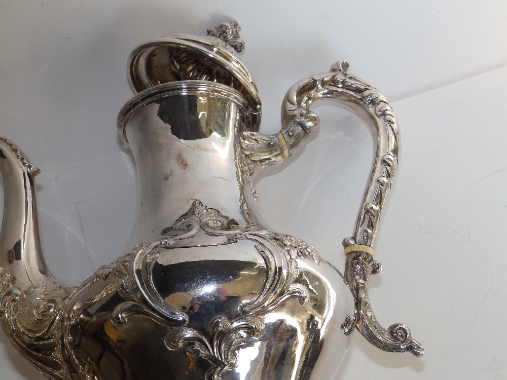 An early Victorian four piece silver tea & coffee service, of circular plan the sides of double ogee - Image 4 of 5