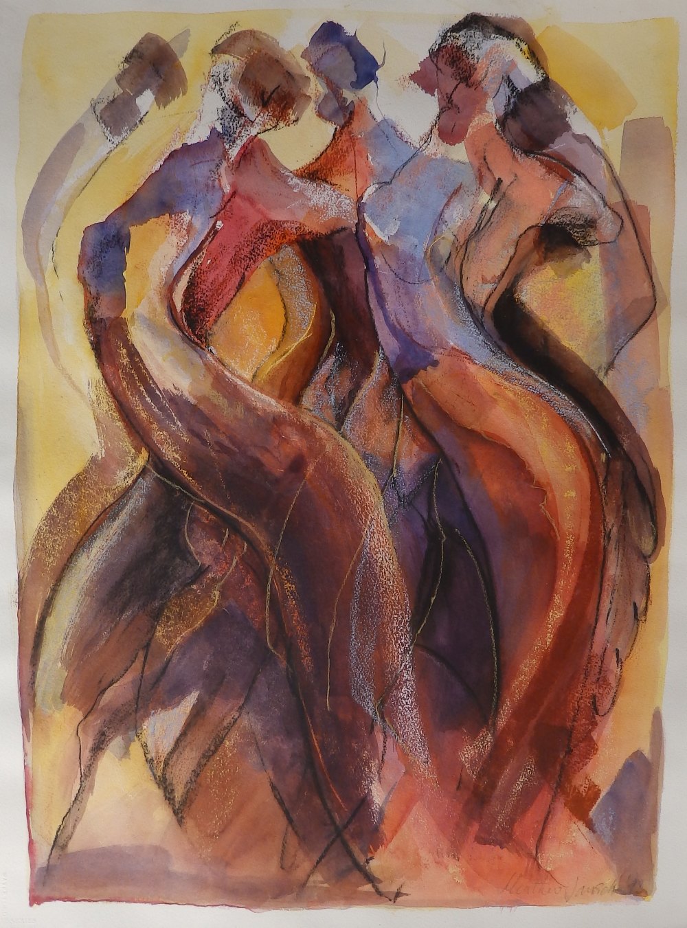 * Heather Jansch (born 1948) – watercolour - Figure studies abstract, signed & dated, 28” x 20” *May