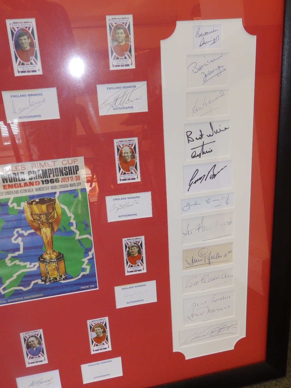 A framed montage of 1966 World Cup souvenirs, featuring (individual) signatures of the full 22 man - Image 6 of 7