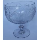 An early Victorian engraved glass presentation punch bowl on pedestal foot – 'HAH Jan 23rd 1846' ,