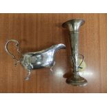 A Birmingham silver cream jug, a spill vase , three pairs of sugar tongs and seven other pieces (