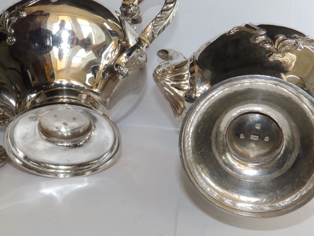 An early Victorian four piece silver tea & coffee service, of circular plan the sides of double ogee - Image 3 of 5