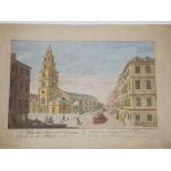 An unframed antiquarian coloured print – Somerset House and another depicting a view of St Clement's