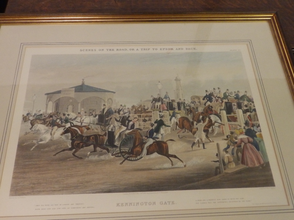 An Ackermann colour print – 'Kennington Gate – A Trip to Epsom and Back'