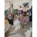 A matched pair of 19thC German porcelain figures – Gardener & Companion, in 18thC costume, 12”